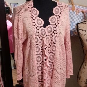 American Rag Peach Open Weave Sweater Duster